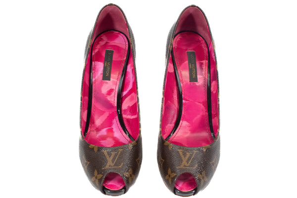 Louis Vuitton Monogram Canvas Rosemary Peep Toe Platform Pumps