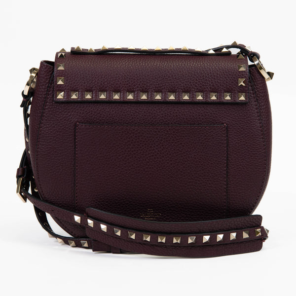 Valentino Burgundy Leather Rockstud Small Saddle Bag