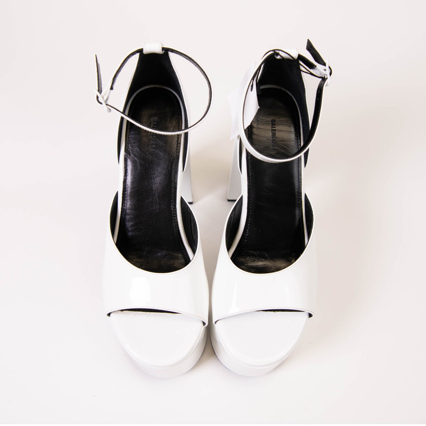 Balenciaga White Patent Leather Camden Platform Sandals Size 39