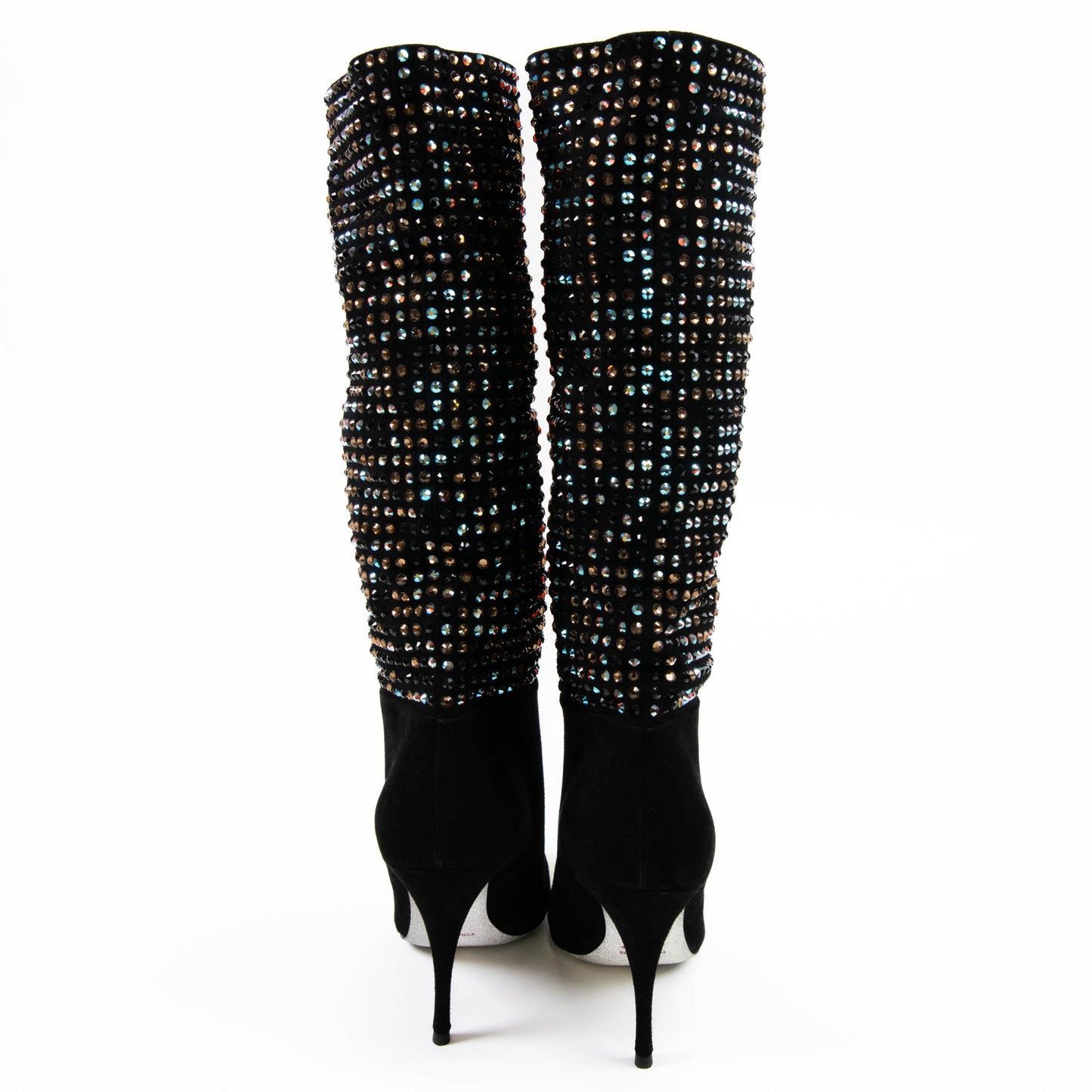 Rene Caovilla Black Suede and Multicolor Crystal Embellished Boots Size 37