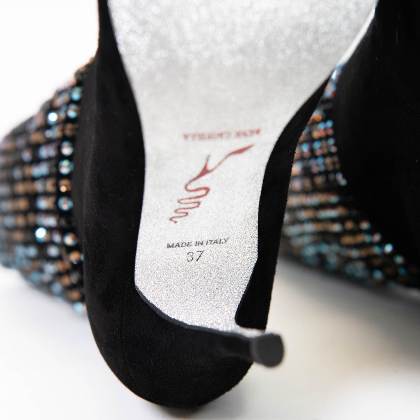 Rene Caovilla Black Suede and Multicolor Crystal Embellished Boots Size 37
