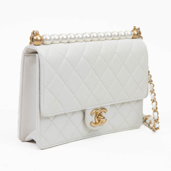 Chanel White Lambskin Quilted Small Chic Pearls Flap – On Que Style