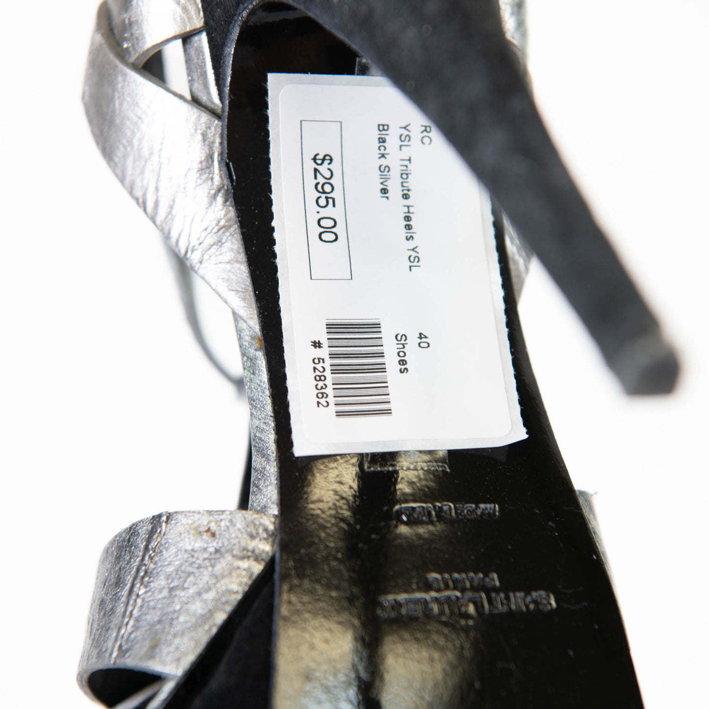 Yves Saint Laurent Silver Leather Printed T-Strap Tribute Sandals 40
