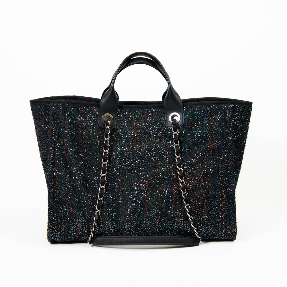 Chanel Black Sequin Canvas Medium Deauville Tote