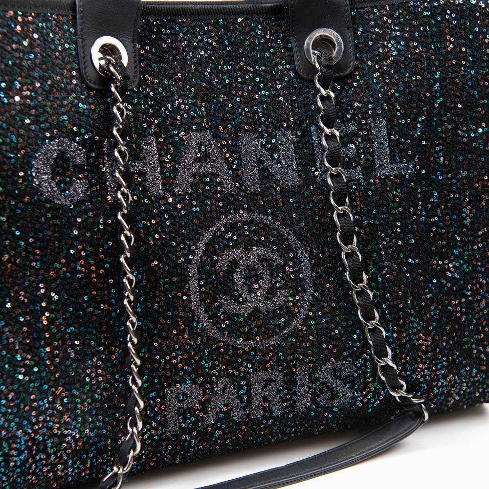 Chanel Black Sequin Canvas Medium Deauville Tote