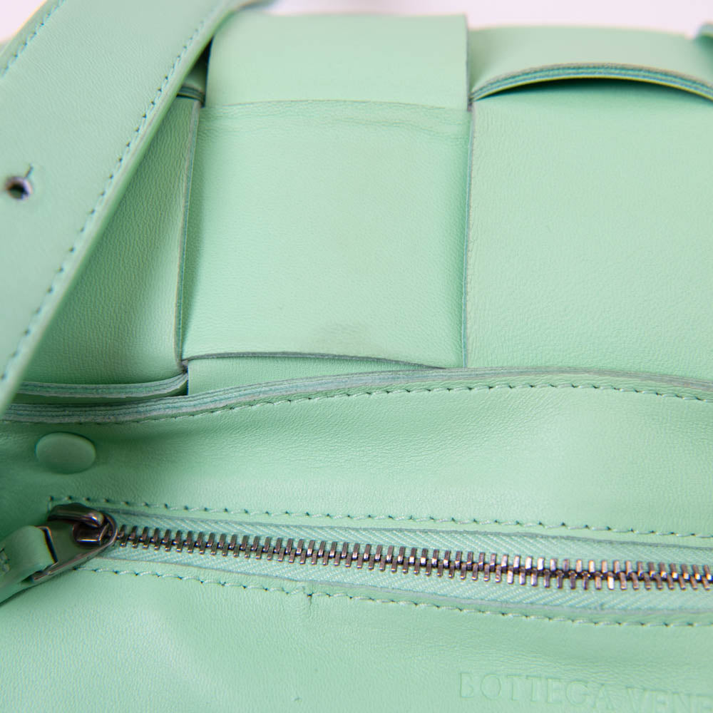 Bottega Veneta Small Green Leather Nappa Intreccio Cassette Bag