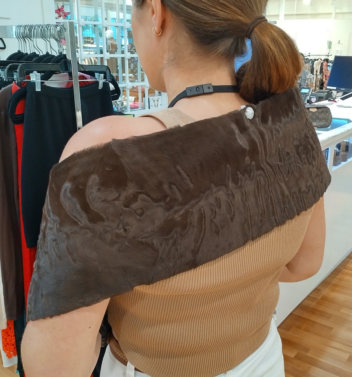 Celine Brown Astrakan Fur Stole Scarf