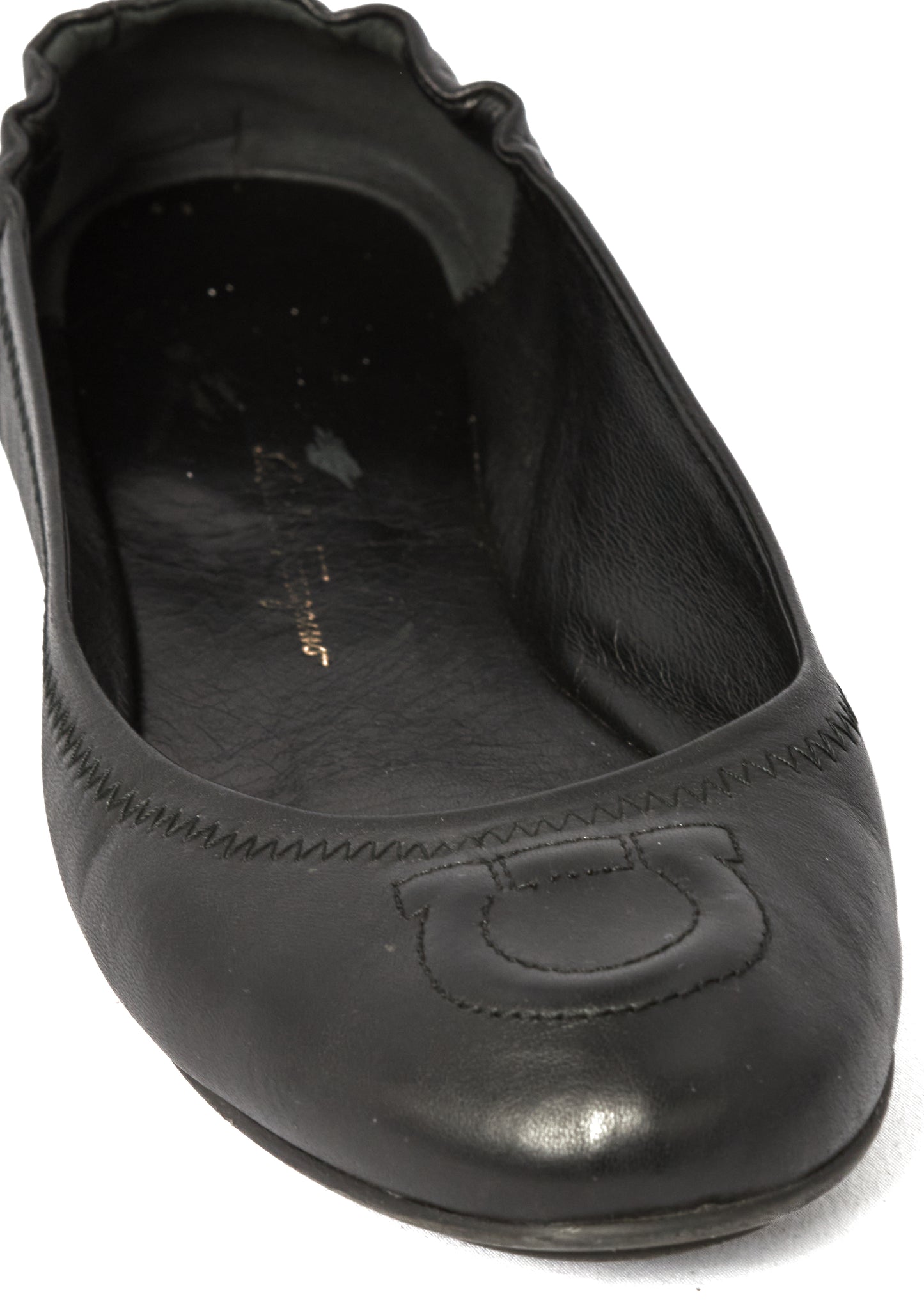 Salvatore Ferragamo Black Leather Vignola Ballet Flats Size 8.5