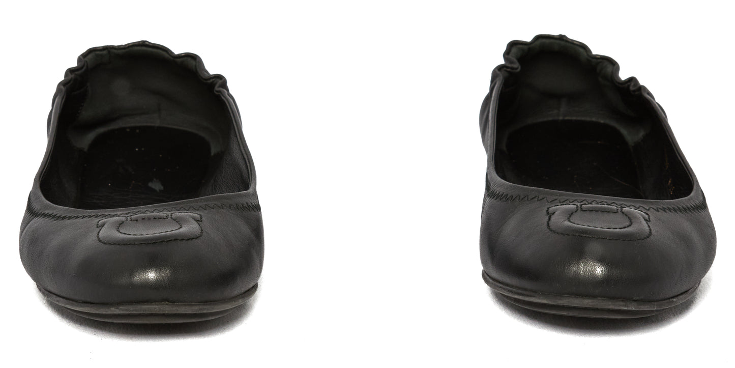 Salvatore Ferragamo Black Leather Vignola Ballet Flats Size 8.5