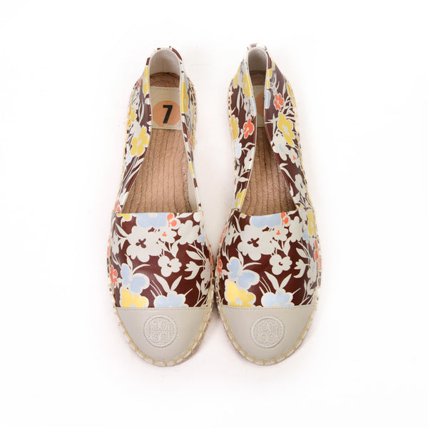 Tory Burch Floral Leather Espadrilles Size 7