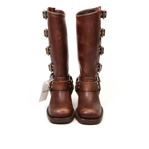 Miu Miu Brown Leather Combat Buckle Boots Size 36