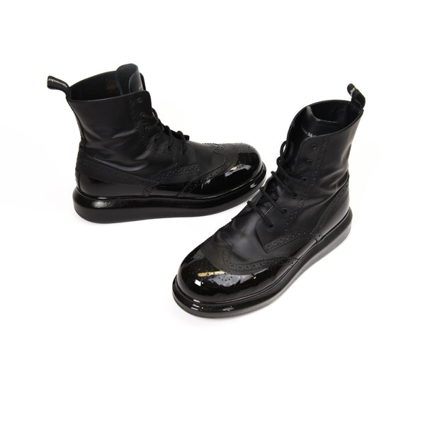 Alexander McQueen Black Leather Combat Boots Size 43.5