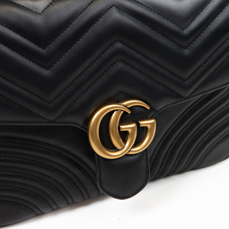 Gucci Black Calfskin Matelasse GG Marmont Top Handle Shoulder Bag