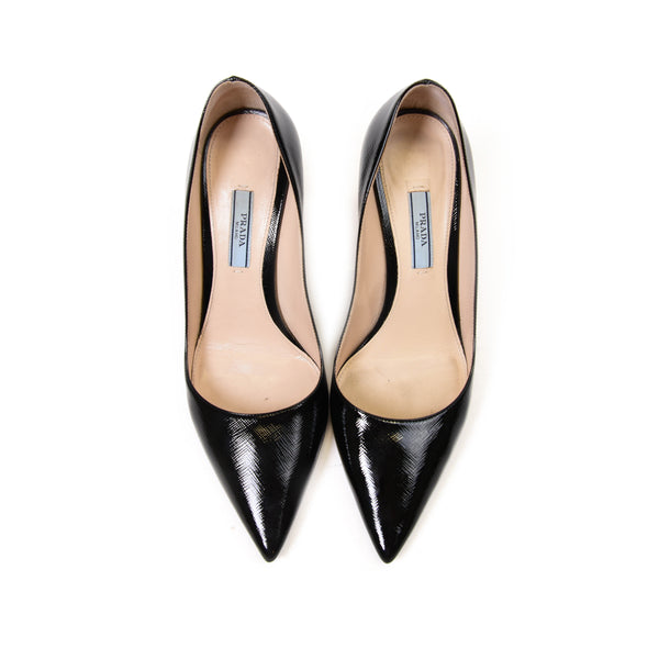 Prada Black Saffiano Leather Pointed Toe Donna Pumps Size 38