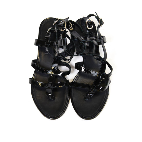 Chanel Black Patent Leather Gladiator Sandals Size 38.5