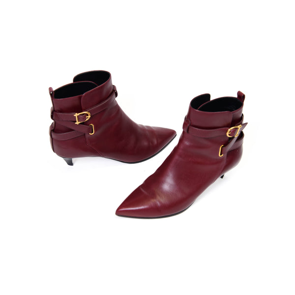 Celine Burgundy Leather Moto Boots Size 36