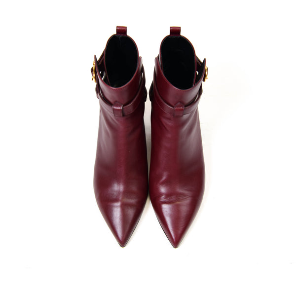 Celine Burgundy Leather Moto Boots Size 36