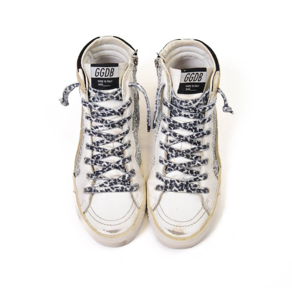 Golden Goose Slide Classic Glitter Leather Sneakers Grey/Black Size 40
