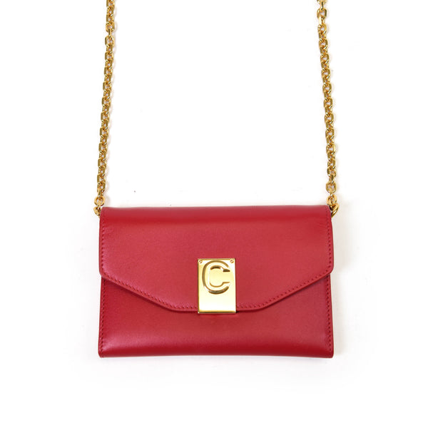 Celine Red Calfskin Leather C Wallet On Chain Bag
