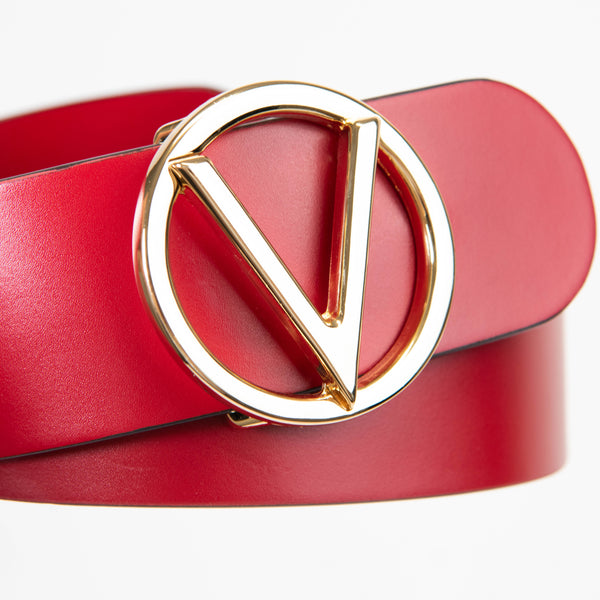 Valentino Red Leather Giusy Logo Belt XS