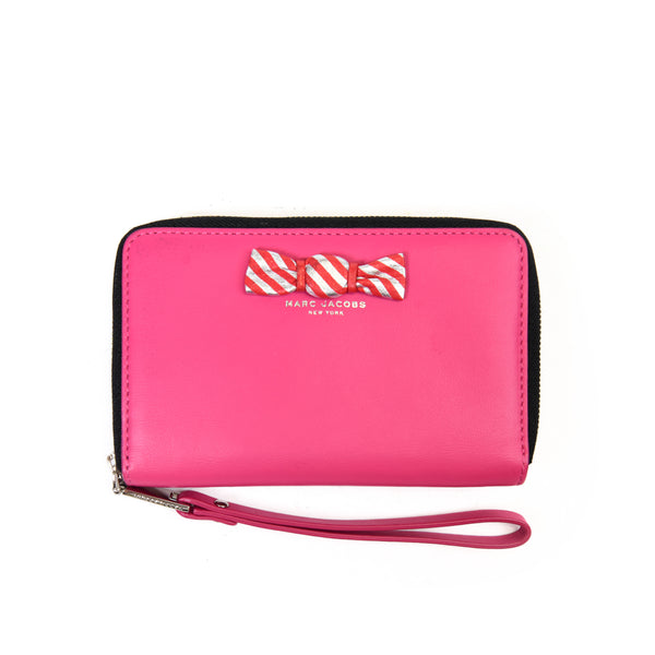 Marc Jacobs Pink Candy Bow Leather Zip Around Wallet