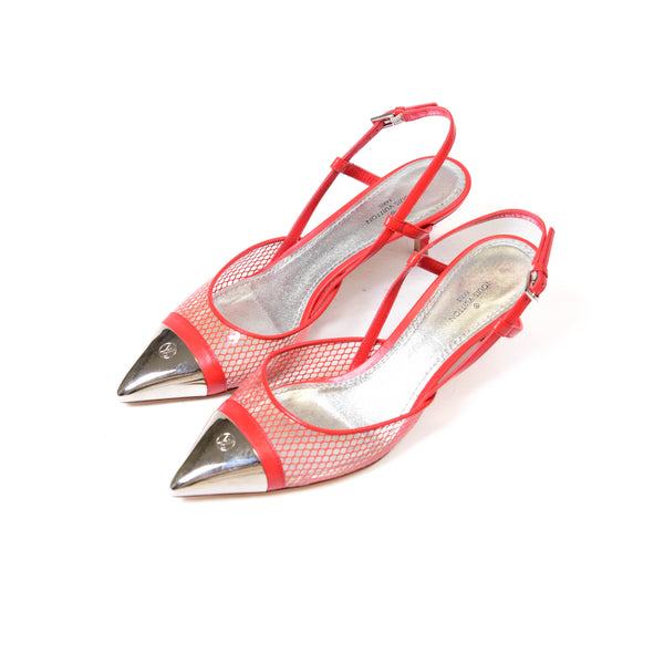 Louis Vuitton Red Calfskin Mesh PVC Urban Twist Slingback