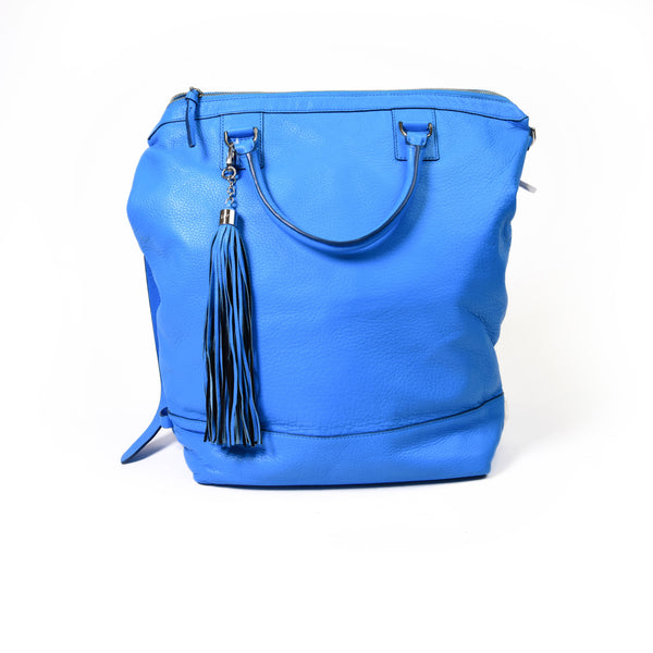Diane Von Furstenberg Blue Leather Fringe Shoulder Bag