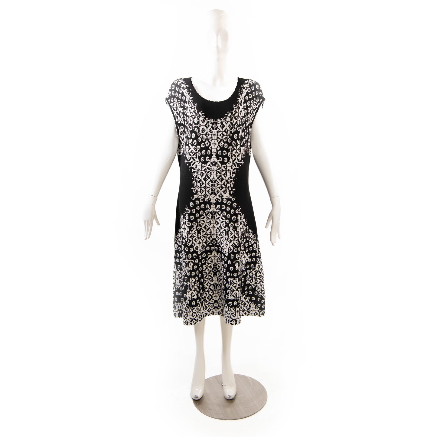Escada Black & White Printed Flower Placed Twirl knitted Dress Size XL NWT