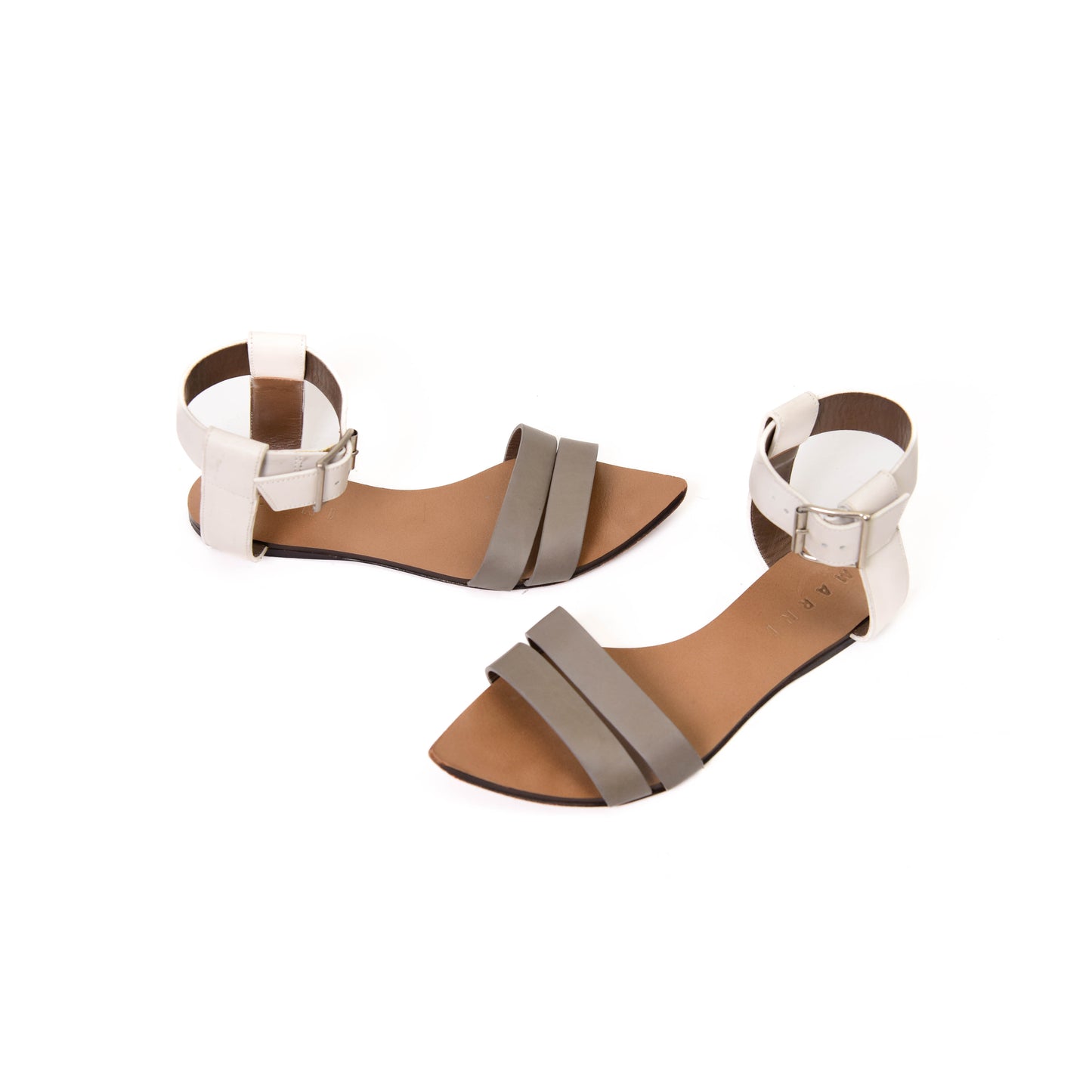 Marni Gray and White Leather Flat Sandals Size 36