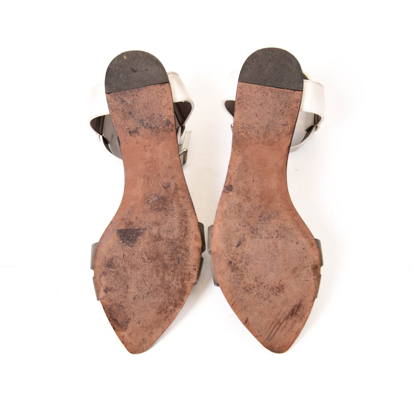 Marni Gray and White Leather Flat Sandals Size 36