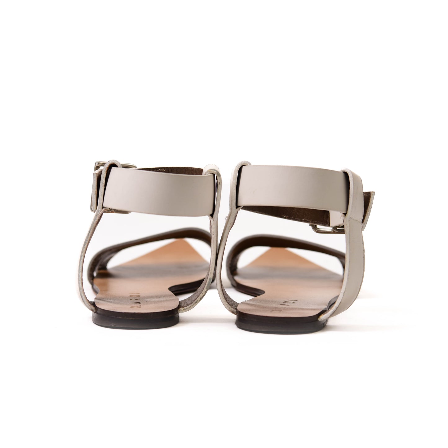 Marni Gray and White Leather Flat Sandals Size 36