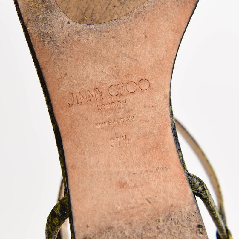 Jimmy Choo Green and Black Leather Flat Sandals Size 37.5