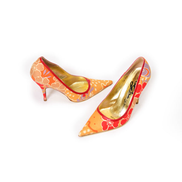 Dolce & Gabbana Red and Orange Fabric Pumps Size 38.5