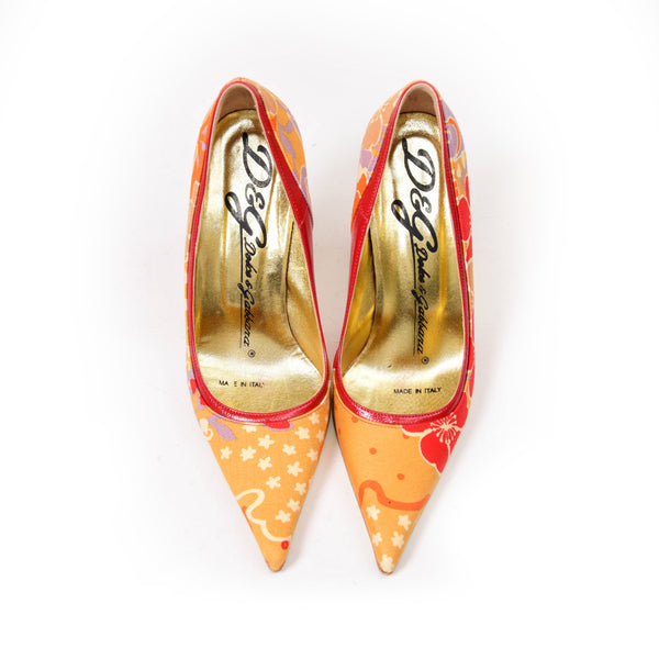 Dolce & Gabbana Red and Orange Fabric Pumps Size 38.5