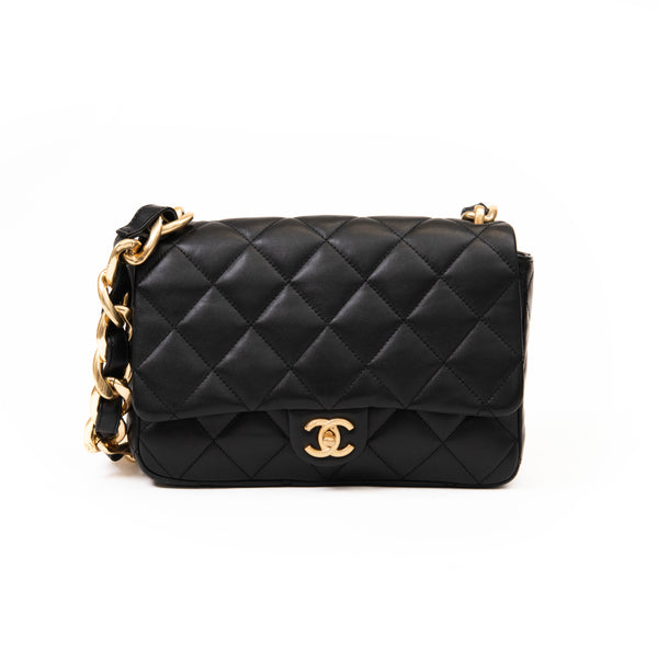Chanel Black Lambskin Quilted Small Funky Town Flap Gold Hardware