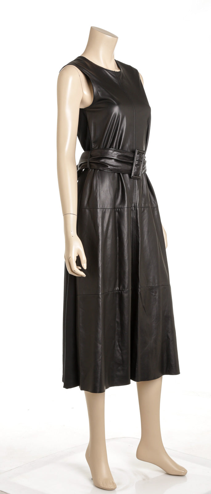 Brunello Cucinelli Black Leather Belted Sleeveless Dress Size Small