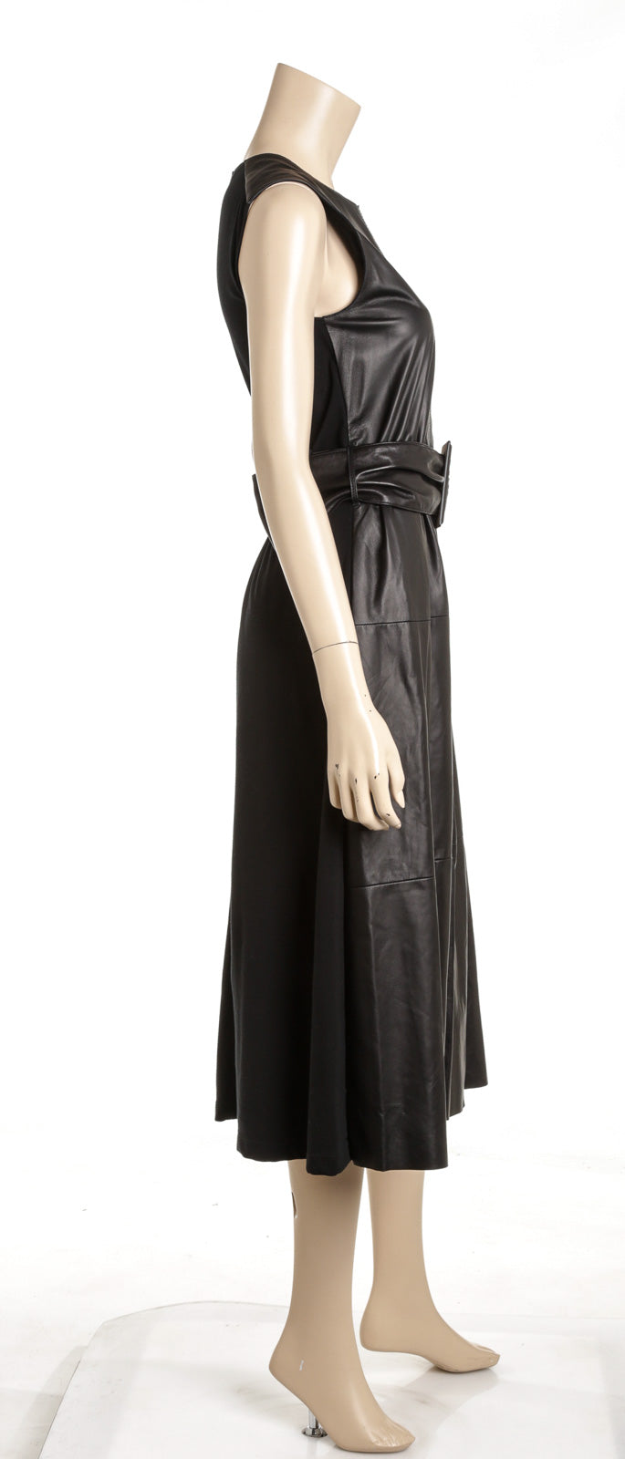 Brunello Cucinelli Black Leather Belted Sleeveless Dress Size Small
