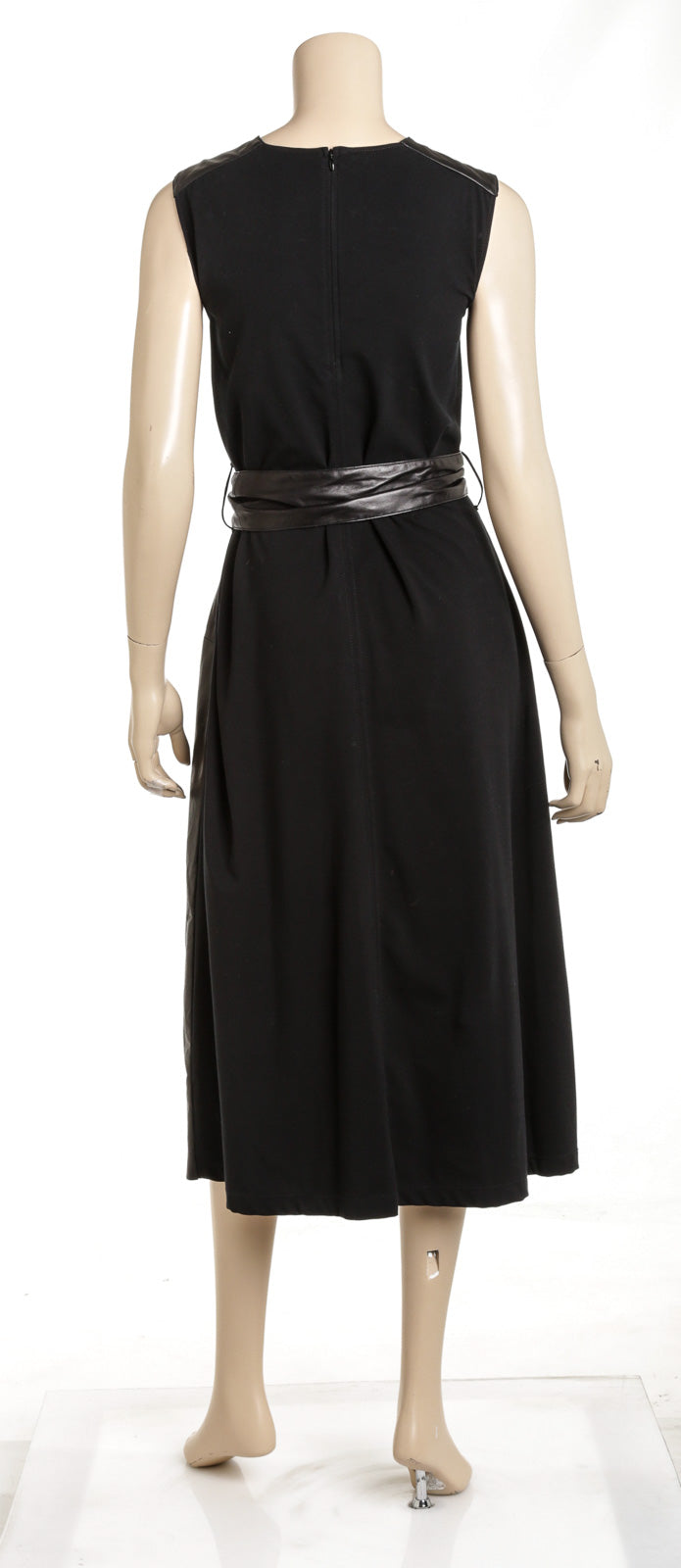 Brunello Cucinelli Black Leather Belted Sleeveless Dress Size Small