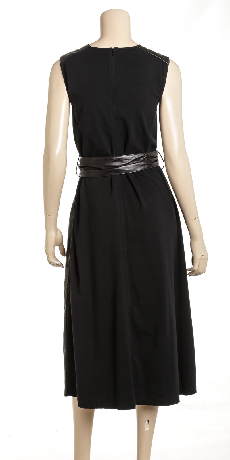 Brunello Cucinelli Black Leather Belted Sleeveless Dress Size Small