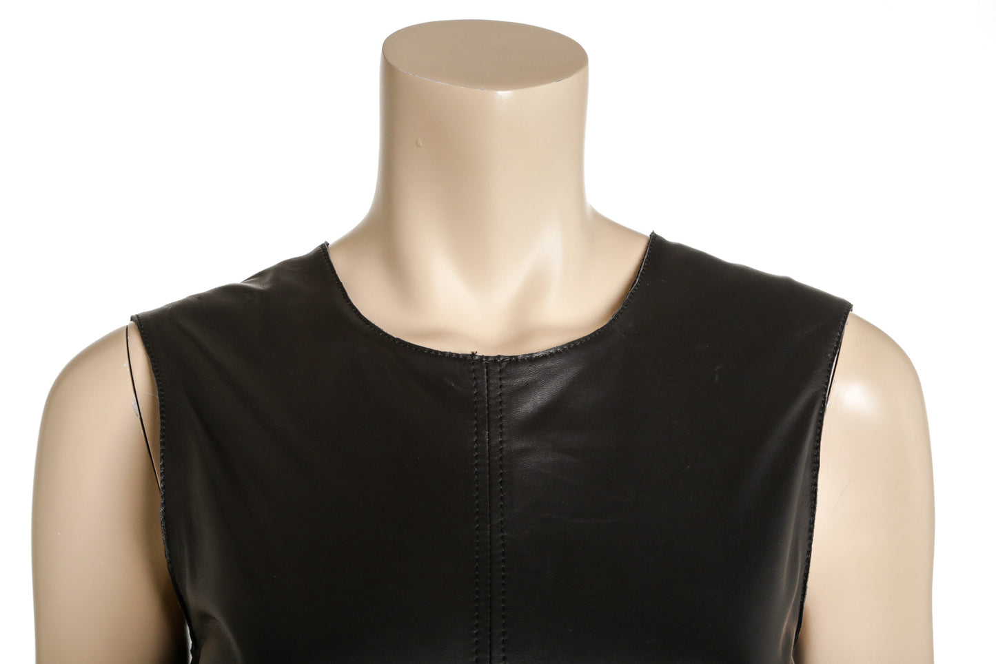 Brunello Cucinelli Black Leather Belted Sleeveless Dress Size Small