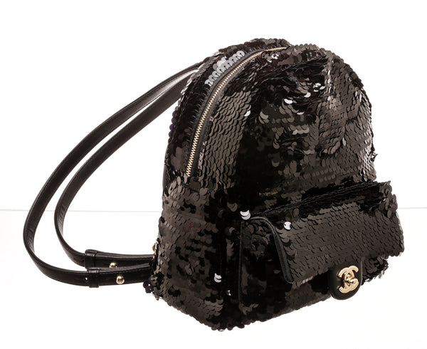Chanel Black Leather and Sequin Backpack