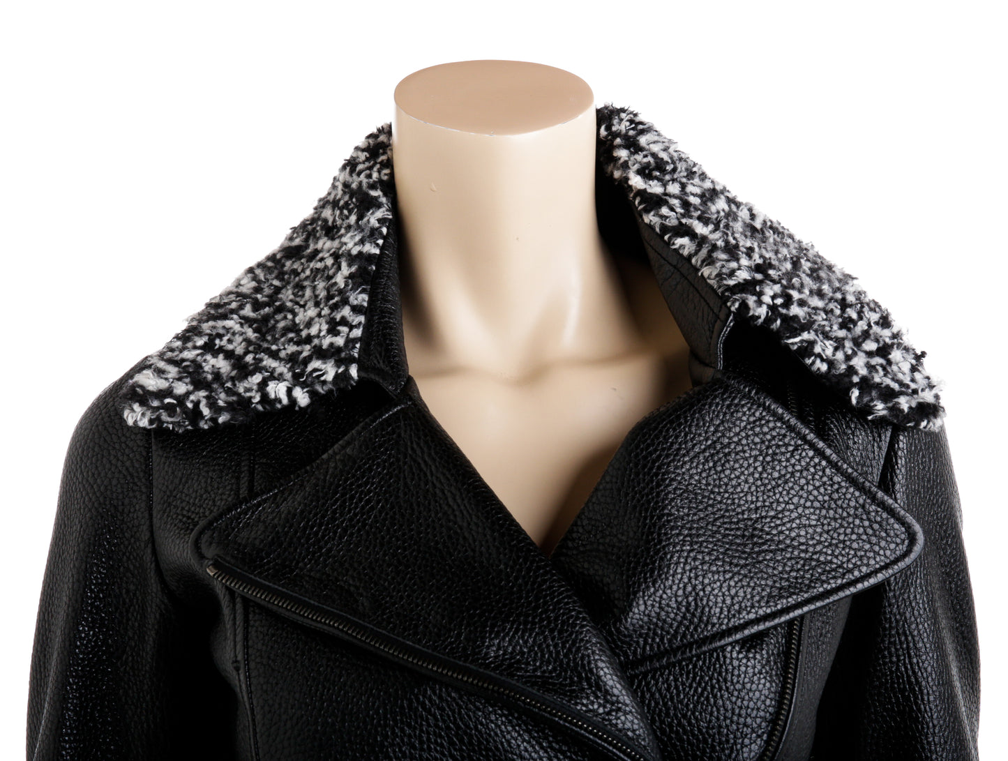 Chanel Black Leather Motorcycle Style Jacket with Boucle Collar Size 36