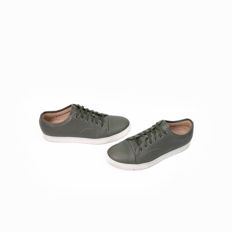 Lanvin Men's Green Cap-Toe Napa Leather Low-Top Sneakers Size 11