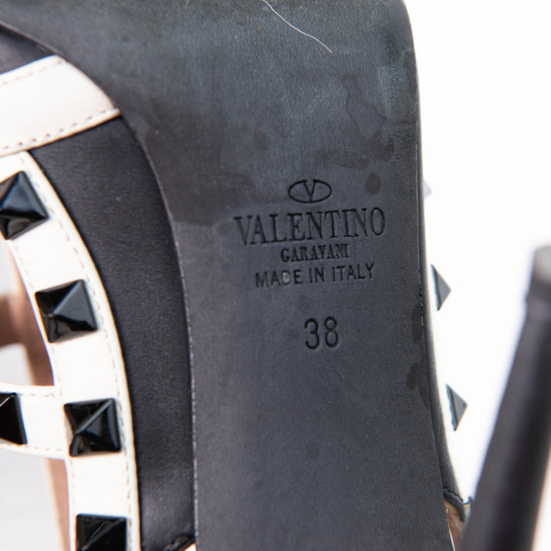 Valentino Black/White Leather Rockstud T-Strap Pumps Size 38
