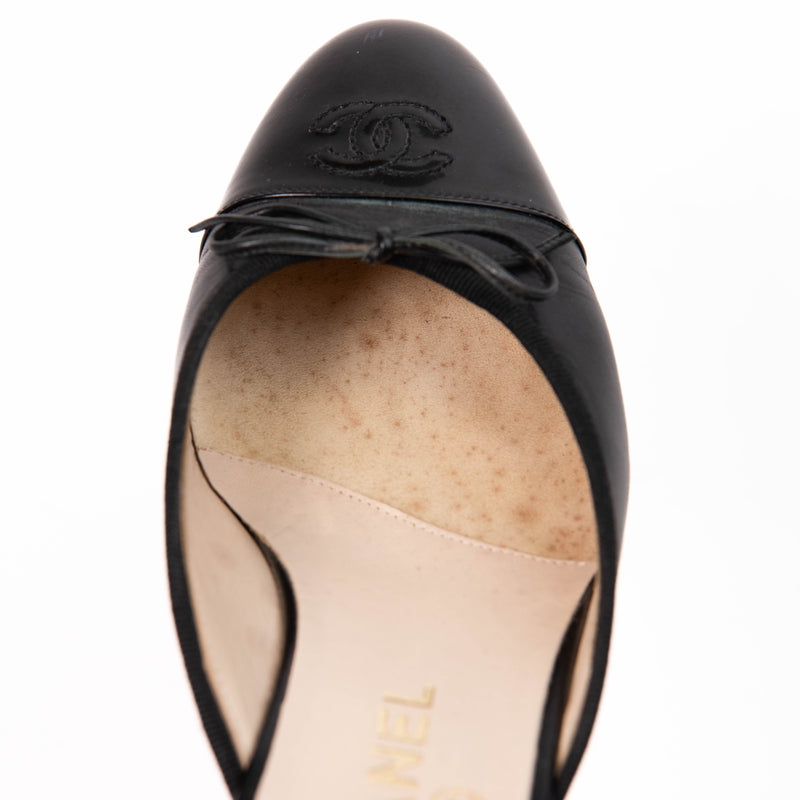 Chanel Black Leather Kitten Heels Mules Size 38.5