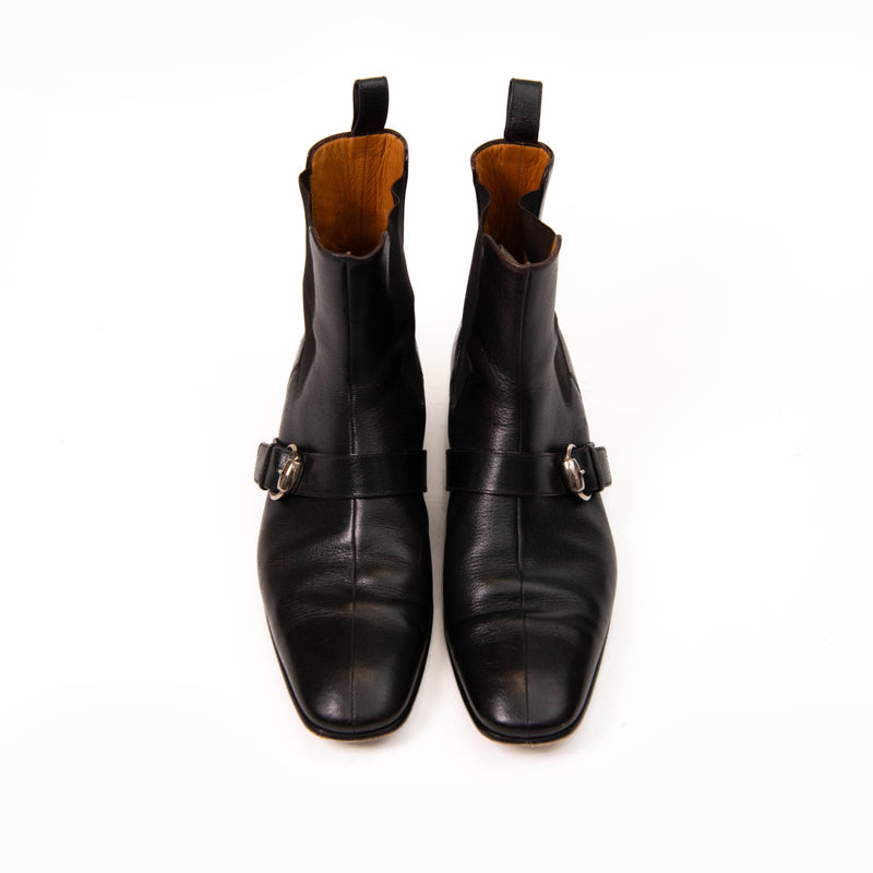 Gucci Black Leather Chelsea Buckle Men's Boots Size 12
