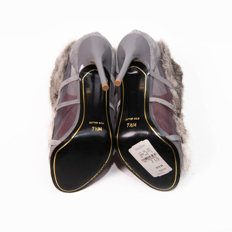 Charles Jourdan Gray Fur Sandals Size 7.5