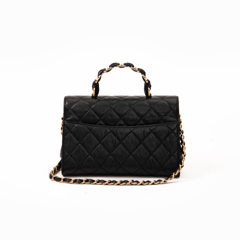 Chanel Crumpled Black Lambskin Quilted Mini CC Links Top Handle Flap