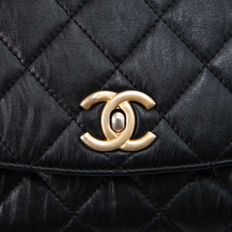 Chanel Crumpled Black Lambskin Quilted Mini CC Links Top Handle Flap