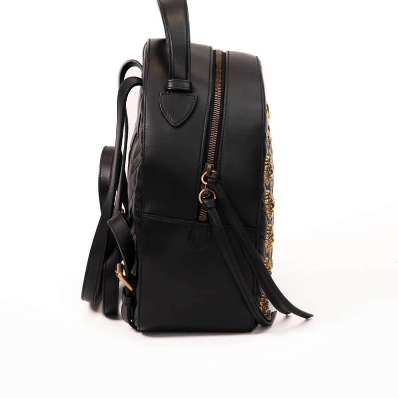 Gucci Black Calfskin Matelassé Leather Animal Studded GG Marmont Backpack